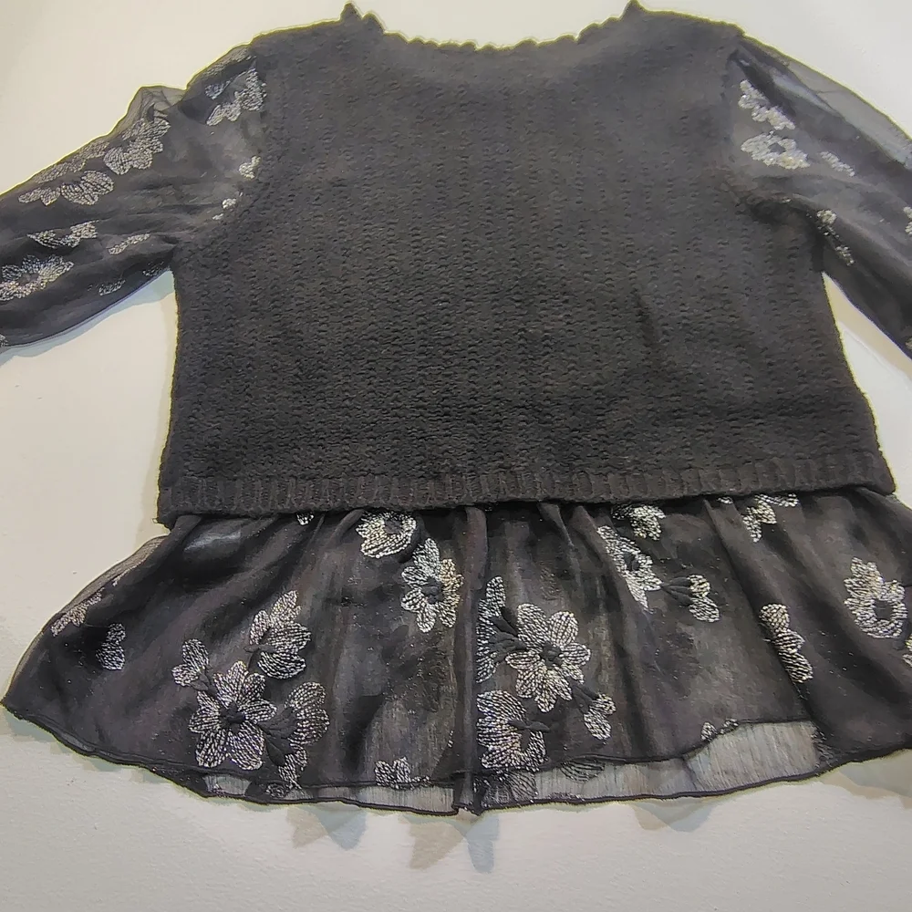 Anthropologie Sweater Womens Small Black Layered Sheer Floral Whimsygoth Boho ,S - Picture 9 of 13